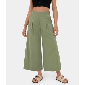 Halara High Waist Plicated Split Wide Leg Palazzo Capri Pants Loden Green SZ M